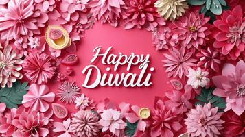A colorful display of flowers celebrates Diwali, featuring various shades of pink and festive elements inviting joy photo