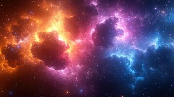 Vibrant clouds of gas and dust in a colorful nebula illuminate the darkness of deep space photo