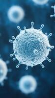 A virus under a microscope showcases intricate details in a vibrant blue background, illustrating biological complexity photo