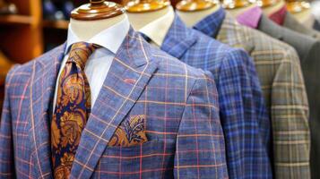 A row of suits on display in a store photo