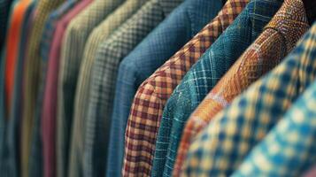 A row of colorful shirts on a rack photo