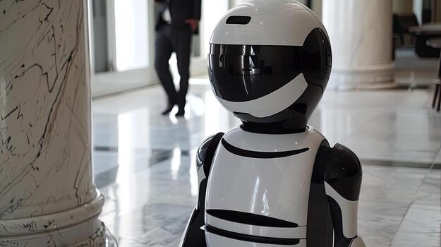 A robot standing in a lobby photo