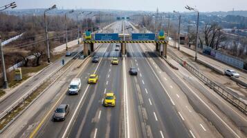 A highway with cars driving on it photo