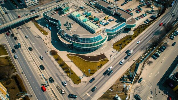 Aerial view of modern building in city center photo
