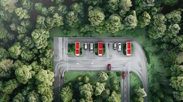 A view of a parking lot from above photo