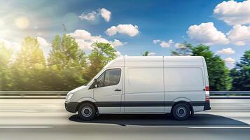A white van driving on the highway photo