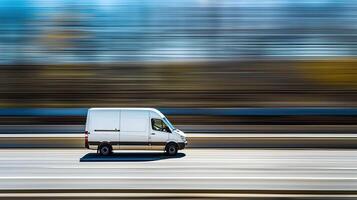 A white van driving on the highway photo