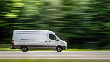 A van is driving down the road photo