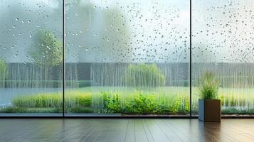 Rain drops on the glass of a window photo