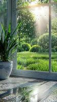 A potted plant sitting on a wooden floor next to a window photo