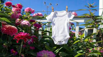 A white t-shirt hanging on a clothesline photo