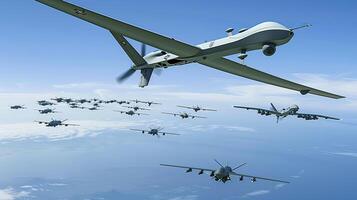 A group of military planes flying in formation photo
