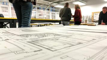 A group of people looking at architectural plans photo