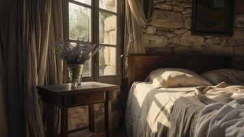 A bed with a white sheet photo