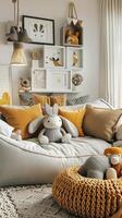 A room with yellow and white decor photo