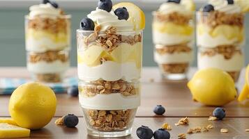 Lemon and blueberry parfait with granola photo