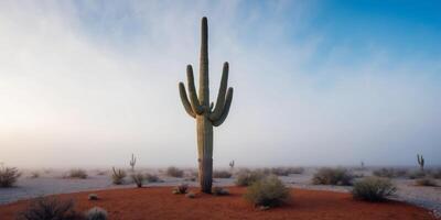 A cactus stands in the middle of a desert photo