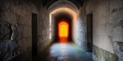 A long tunnel with a bright light at the end photo