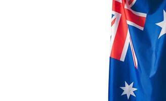 Close-up of the Australian flag is on the right side on a white background photo