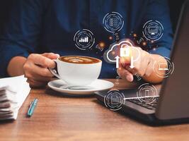Data encryption security. Cloud computing system. Data transformation digitization of business processes and technology photo