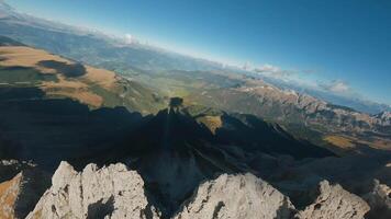 Smooth flight along the mountain range, filmed by FPV drone. Seceda, Italy video