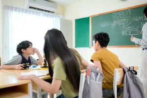 STEM Class, Teacher and students in basic engineering classroom photo