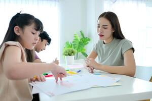 Creativity Class, Teacher and students in the art classroom photo