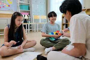 Ukelele Class, Teacher and students in music classroom photo