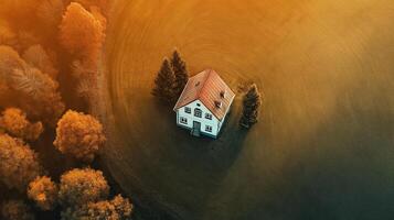 Secluded house in autumnal field photo