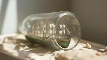 A model ship in a bottle on a table photo
