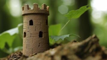 A small castle is sitting on top of a tree photo