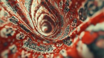 Abstract swirling textile pattern, red and beige tones. photo