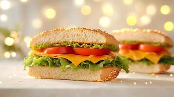 Appetizing Sandwich Slices Layered With Fresh Lettuce and Juicy Tomato photo