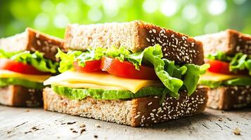Crisp Lettuce and Tomato Sandwich on a Table With Bokeh Lights photo