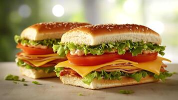 Rustic Sandwich Presentation With Crisp Vegetables and Cheesy Layers photo