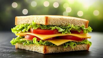 Sandwiches Resting on a Wooden Table With Dreamy Background Bokeh photo