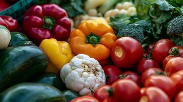 Fresh vegetables in a vibrant close-up, showing off their rich colors photo