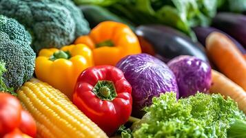 A close-up shot of vegetables in a rainbow of fresh, vibrant colors photo
