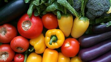 Fresh vegetables displayed in close-up shot with rich, colorful hues photo