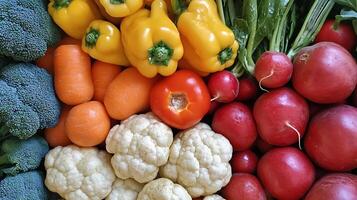 Fresh vegetables in close-up showing off their brilliant natural colors photo