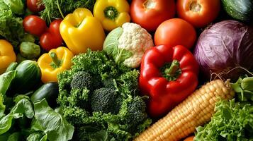 A stunning close-up shot of an array of fresh, colorful vegetables photo