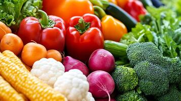 A close-up of fresh vegetables in full color, bursting with freshness photo