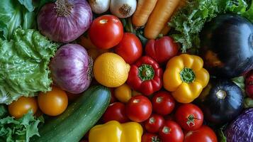 A vibrant close-up of fresh vegetables, full of color and texture photo