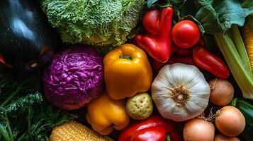 Fresh vegetables in close-up, showcasing vibrant colors and fresh textures photo