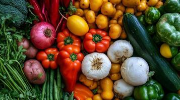 A detailed close-up of fresh vegetables, showcasing nature vivid color palette photo