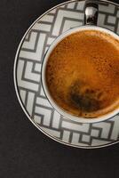 Silver cup with fragrant black Turkish coffee photo