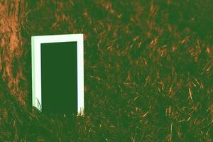 White frame with black space for text on shadow sunny grass photo