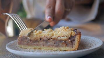 slice of apple pie cake on a plate video