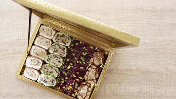 Assorted Colorful Turkish Delight in a box on table video