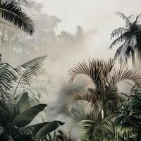 Tropical Jungle Rainforest trees foggy mist in the nature photo
